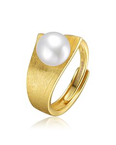 Megan Walford Sterling Silver Gold Plated with Genuine Freshwater Pearl Linear Adjustable Ring