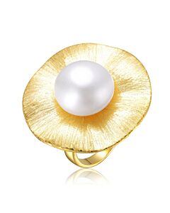 Megan Walford Sterling Silver Gold Plated with Genuine Freshwater Pearl Floral Ring