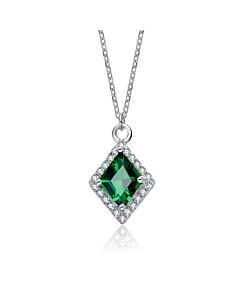 Megan Walford Sterling Silver Green and Clear Cubic Zirconia Halo Necklace