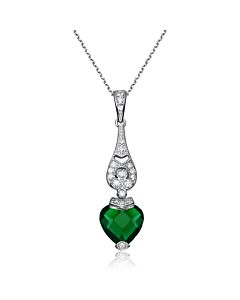 Megan Walford Sterling Silver Green Cubic Zirconia Heart Pendant Necklace