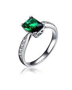Megan Walford Sterling Silver Green Cubic Zirconia Rectangle Ring