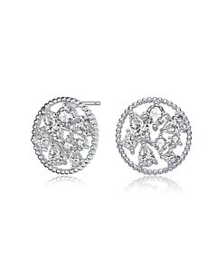 Megan Walford Sterling Silver Halo with Multi Shape Cubic Zirconia Round Earrings
