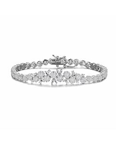 Megan Walford Sterling Silver Marquise and Round Cubic Zirconia Flower Tennis Bracelet