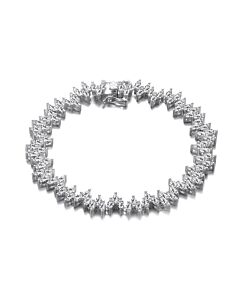 Megan Walford Sterling Silver Marquise Cubic Zirconia 3-Stone Link Tennis Bracelet