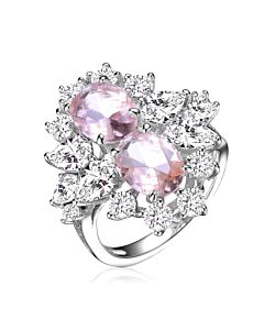 Megan Walford Sterling Silver Morganite Oval Cubic Zirconia Cocktail Ring