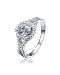 Megan Walford Sterling Silver Mounted Cubic Zirconia Solitaire with Halo Ring
