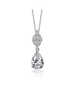 Megan Walford Sterling Silver Pear and Marquise Cubic Zirconia Drop Necklace