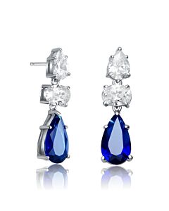 Megan Walford Sterling Silver Pear and Oval Cubic Zirconia Drop Earrings