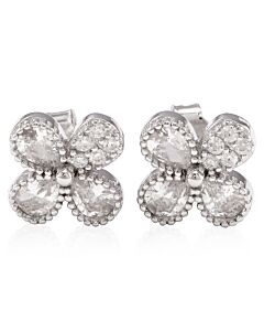 Megan Walford Sterling Silver Pear and Round Cubic Zirconia Clover Earrings