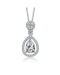 Megan Walford Sterling Silver Pear and Round Cubic Zirconia Drop Necklace