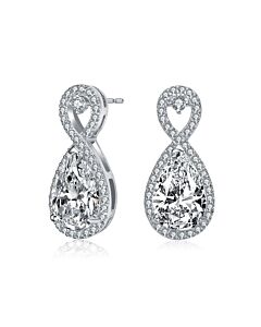 Megan Walford Sterling Silver Pear and Round Cubic Zirconia Infinity Drop Earrings