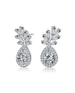 Megan Walford Sterling Silver Pear with Round and Tapered Baguette Cubic Zirconia Drop Earrings