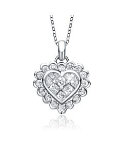 Megan Walford Sterling Silver Princess and Round Cubic Zirconia Heart Drop Necklace