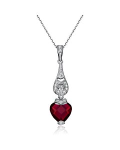 Megan Walford Sterling Silver Red Cubic Zirconia Heart Pendant Necklace