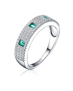 Megan Walford Sterling Silver Rhodium Plated Emerald Cubic Zirconia Band Ring