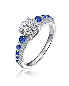 Megan Walford Sterling Silver Rhodium Plated Sapphire Cubic Zirconia Engagement Ring