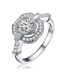 Megan Walford Sterling Silver Round and Baguette Cubic Zirconia Engagement Ring