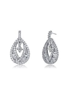 Megan Walford Sterling Silver Round and Baguette Cubic Zirconia Pear Drop Earrings