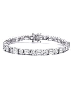 Megan Walford Sterling Silver Round and Emerald Cubic Zirconia Two-Row Tennis Bracelet