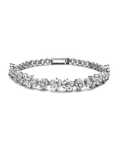 Megan Walford Sterling Silver Round and Marquise Cubic Zirconia Cluster Flower Tennis Bracelet