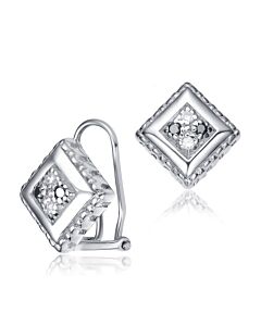 Megan Walford Sterling Silver Round Black and Clear Cubic Zirconia Diamond Clip On Earrings