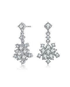 Megan Walford Sterling Silver Round Cubic Zirconia Cluster Flower Style Drop Earrings