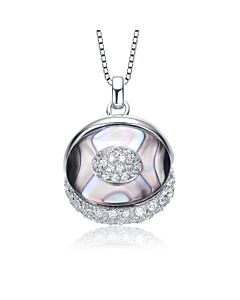 Megan Walford Sterling Silver Round Cubic Zirconia Cluster Oval Pendant Necklace