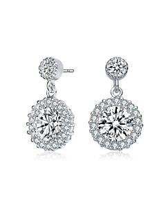 Megan Walford Sterling Silver Round Cubic Zirconia Halo Tier Earrings