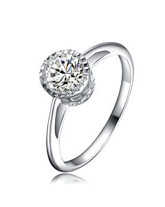Megan Walford Sterling Silver Round Cubic Zirconia Solitaire Engagement Ring