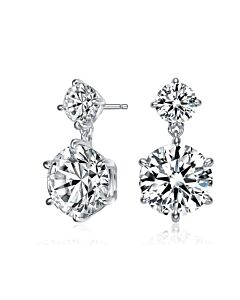Megan Walford Sterling Silver Round Cubic Zirconia Two Stone Drop Earrings