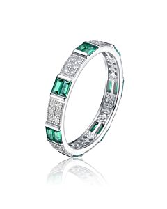 Megan Walford Sterling Silver Round with Green Baguette Cubic Zirconia Two Row Eternity Ring