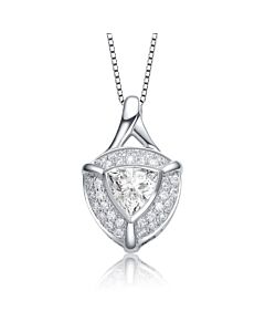 Megan Walford Sterling Silver Trillion with Round Cubic Zirconia Pendant Necklace