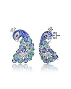 Megan Walford Sterling Silver White Gold Plated Sapphire and Emerald Cubic Zirconia "Peacock" Butterfly Earrings