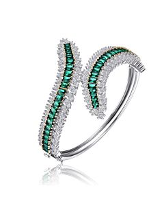 Megan Walford Sterling Silver White Gold Plated with Emerald Cubic Zirconia Bangle Bracelet