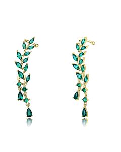 Megan Walford Sterling Silver with 14K Gold Plated and Emerald Cubic Zirconia Ear Cuff Earrings