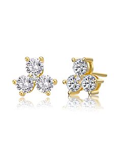 Megan Walford Sterling Silver with 14K Gold Plated Round Cubic Zirconia Clover Stud Earrings