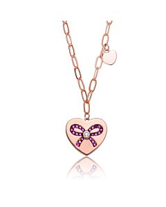 Megan Walford Sterling Silver with 18K Rose Gold Plated Heart Paper Clip Chains Necklace