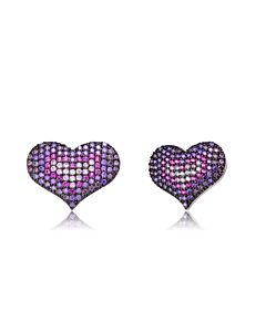 Megan Walford Sterling Silver with Black Plated Multi Colored Round Cubic Zirconia Heart Earrings