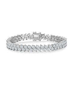 Megan Walford Sterling Silver with Diamond Cubic Zirconia Icicle Cluster Double Row Tennis Bracelet