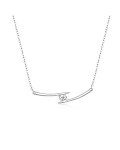 Megan Walford Sterling Silver with Diamond Cubic Zirconia Solitaire Double Bar Pendant Necklace