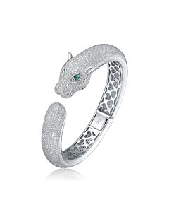 Megan Walford Sterling Silver with Emerald & Diamond Cubic Zirconia Hinged Open Cuff Bangle Bracelet