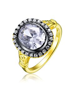 Megan Walford Sterling Silver with Gold and Black Plated Oval and Round Cubic Zirconia Engagement Ring