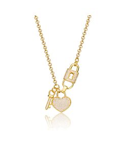 Megan Walford Sterling Silver with Gold Plated Cubic Zirconia Heart Charm Necklace