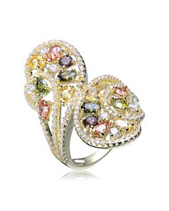 Megan Walford Sterling Silver with Gold Plated Multi Colored Cubic Zirconia Swirl Bypass Ring