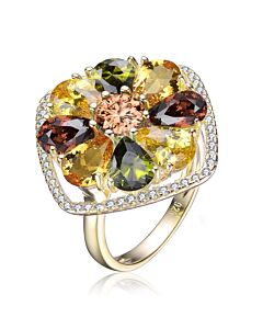 Megan Walford Sterling Silver with Gold Plated Multi Colored Pear with Round Cubic Zirconia Flower Ring