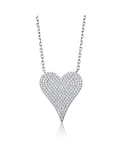 Megan Walford Sterling Silver with Pave Cubic Zirconia Heart Layering Necklace