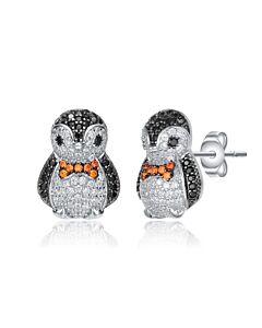 Megan Walford Sterling Silver with Rhodium Plated and Multi Colored Cubic Zirconia Stud Earrings