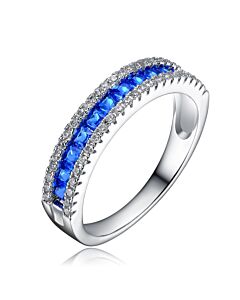 Megan Walford Sterling Silver with Rhodium Plated and Sapphire Cubic Zirconia Band Ring