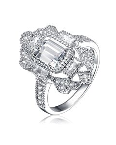Megan Walford Sterling Silver with Rhodium Plated Cubic Zirconia Coctail Ring