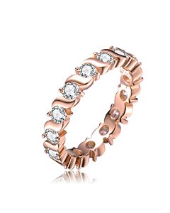Megan Walford Sterling Silver with Rose Gold Plated Clear Cubic Zirconia Band Ring